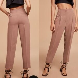 Aritzia Wilfred Chambéry Pant Crepe High Rise Pleated Pants brown sz 0